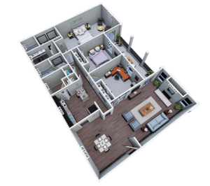 Floor plan for 2 beds, 2 baths, 1732 sqft